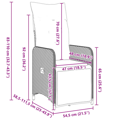 9 deler hagemøbelsett med puter i grå polyrotting