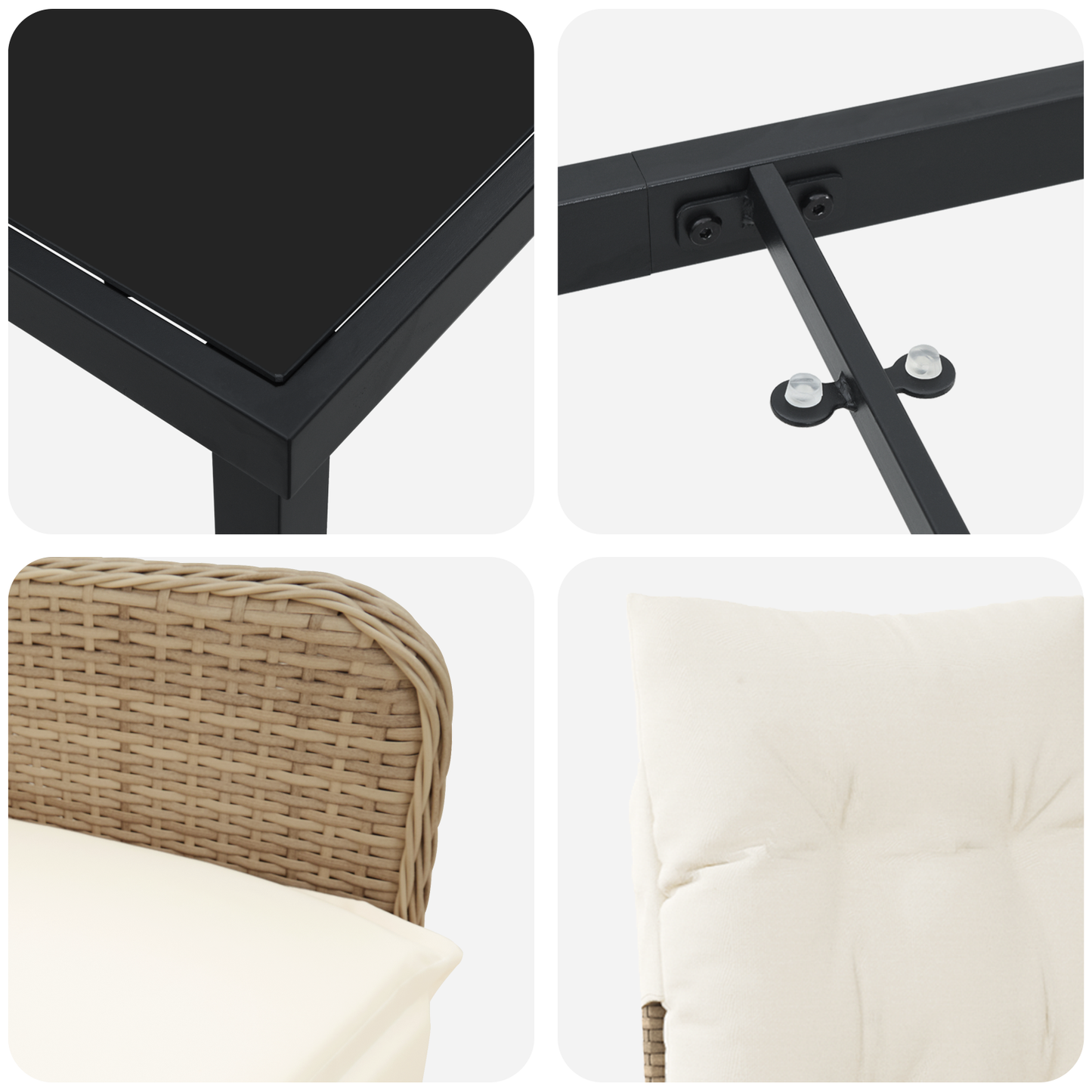 3 Delt Hage Spise Sett med Puter Beige Poly Rattan