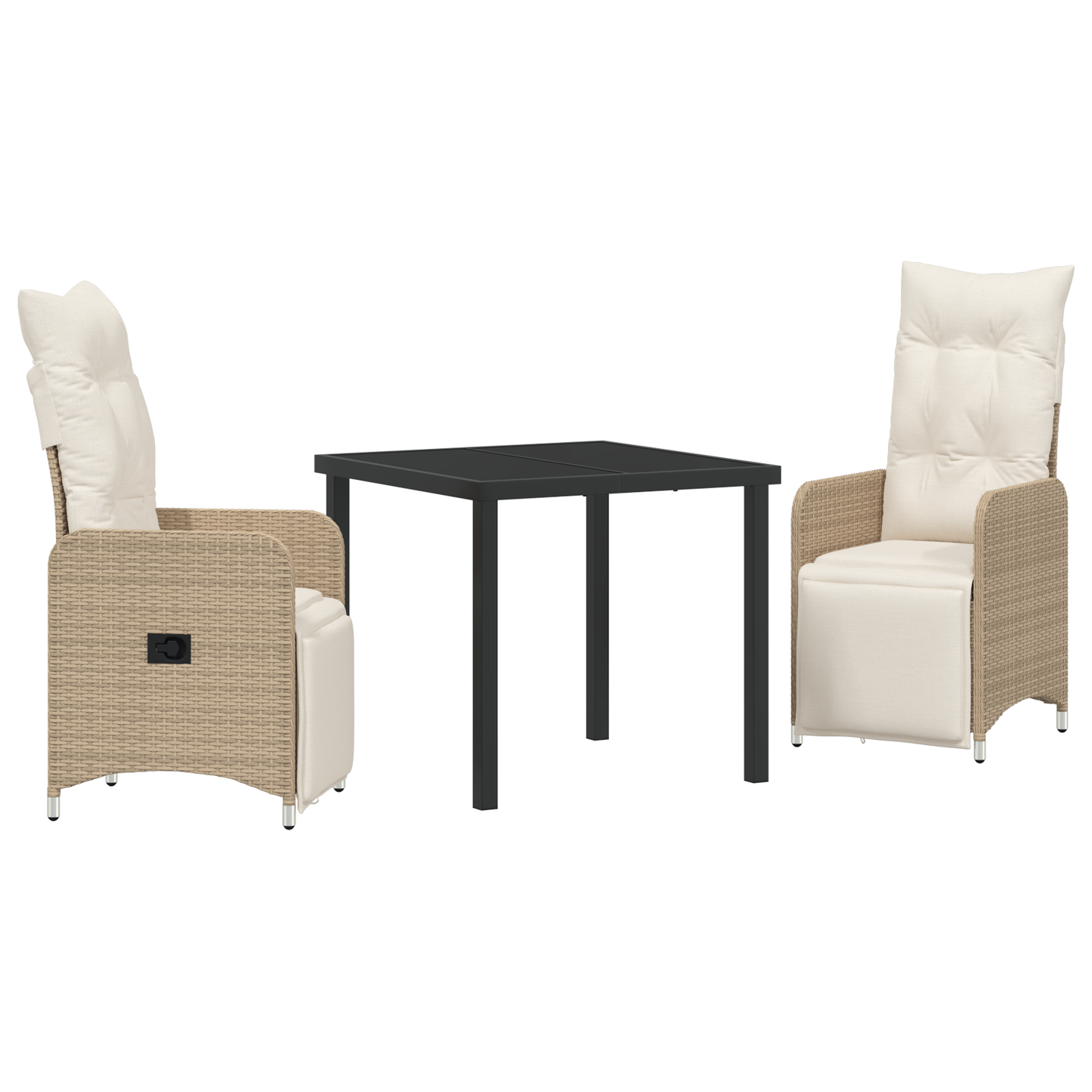 3 Delt Hage Spise Sett med Puter Beige Poly Rattan