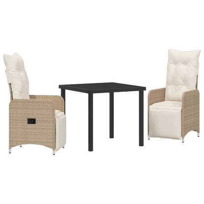 3 Delt Hage Spise Sett med Puter Beige Poly Rattan