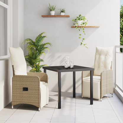 3 Delt Hage Spise Sett med Puter Beige Poly Rattan