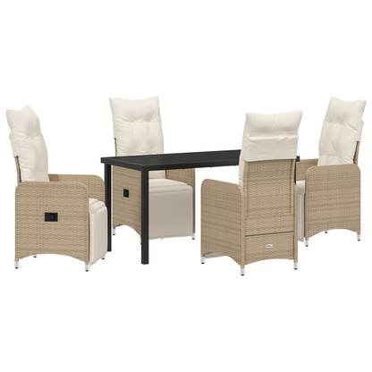 5 delt hage spisebordsett med puter beige poly rattan