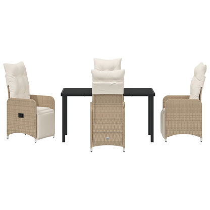 5 delt hage spisebordsett med puter beige poly rattan