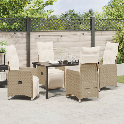 5 delt hage spisebordsett med puter beige poly rattan