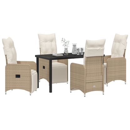 5 delt hage spisebordsett med puter beige poly rattan
