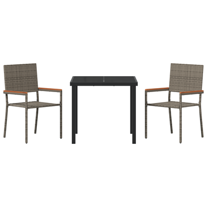 3-delt Hage Spisebordsett Grå Poly Rattan