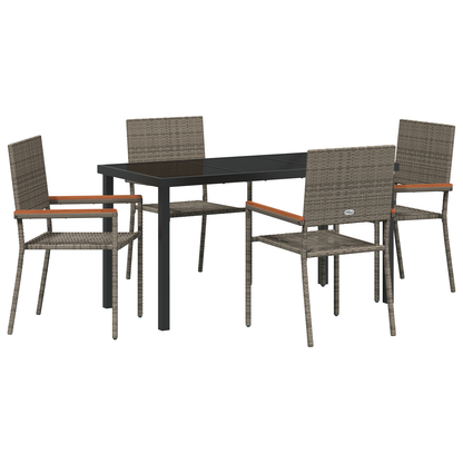 5 Delers Hage Spisebordsett Grå Poly Rattan