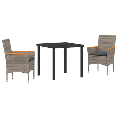 3-delt Hage Spisebordsett med Puter Grå Poly Rattan