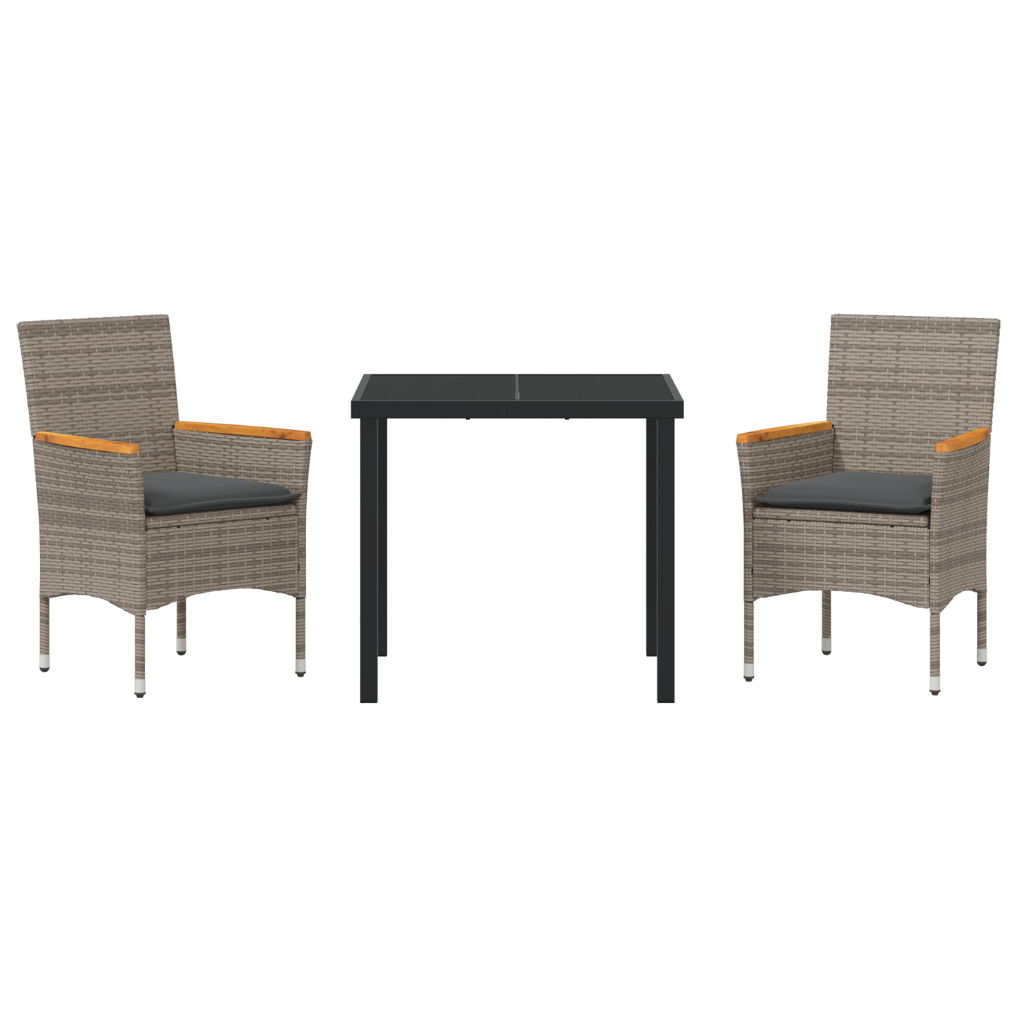 3-delt Hage Spisebordsett med Puter Grå Poly Rattan