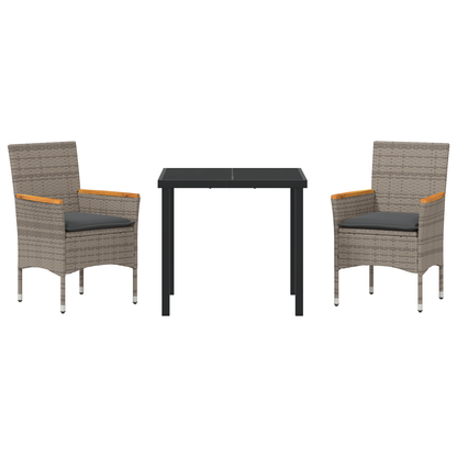 3-delt Hage Spisebordsett med Puter Grå Poly Rattan