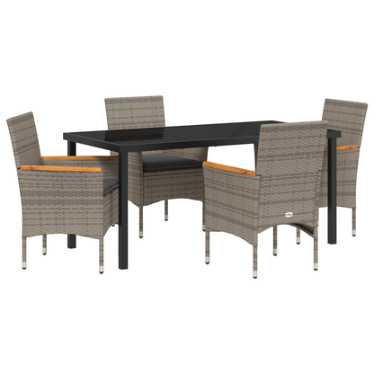 5 Delers Hage Spisesett med Puter i Grå Poly Rattan