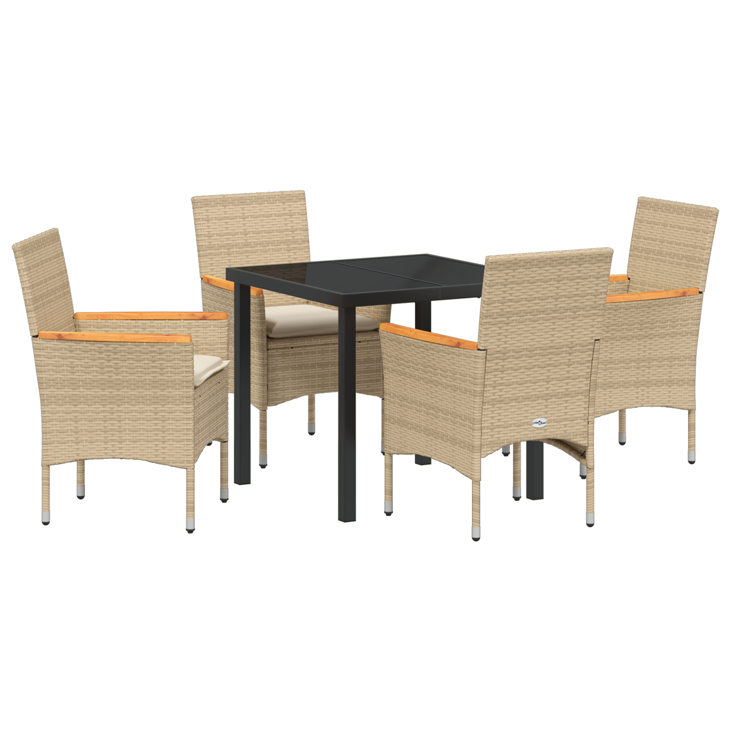 5-Delt Hage Spisegruppesett med Puter Beige Poly Rattan