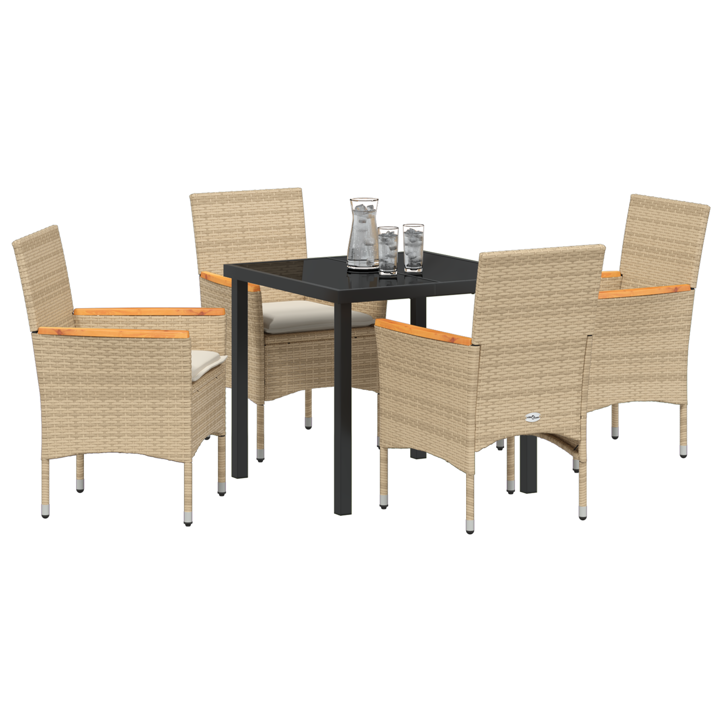 5-Delt Hage Spisegruppesett med Puter Beige Poly Rattan