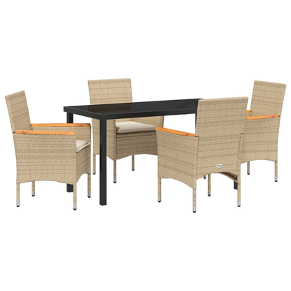 5-delt Hage Spisegruppe med Puter Beige Poly Rattan