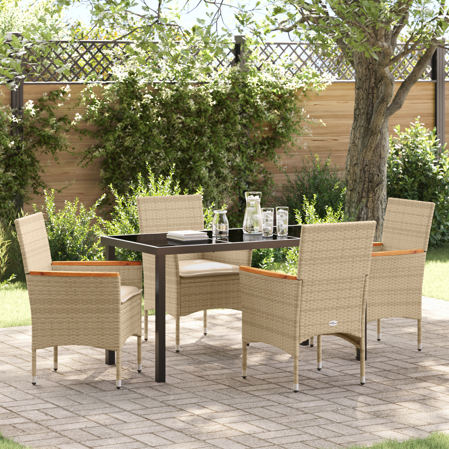 5-delt Hage Spisegruppe med Puter Beige Poly Rattan