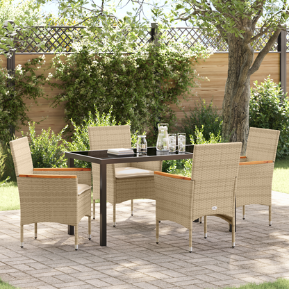 5-delt Hage Spisegruppe med Puter Beige Poly Rattan