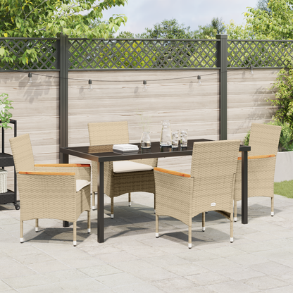 5-delt Hage Spisegruppe med Puter Beige Poly Rattan