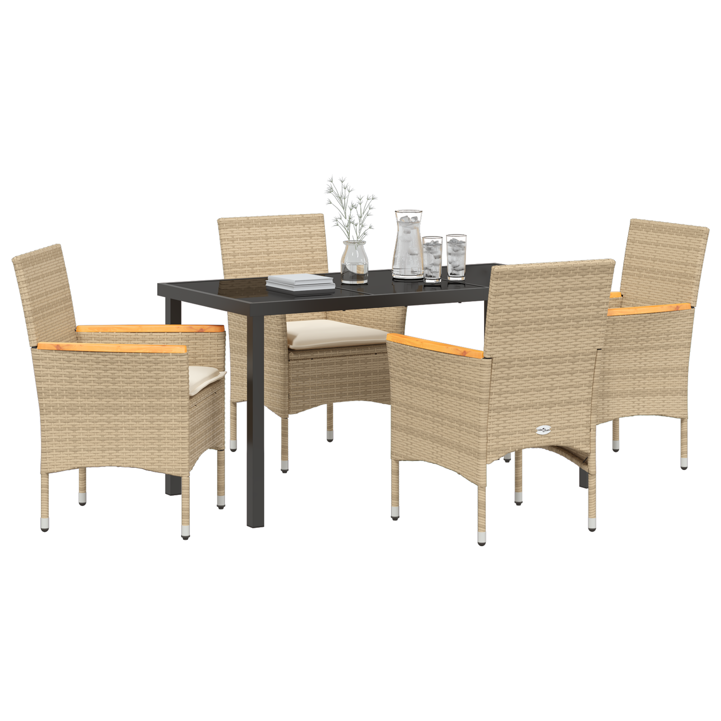 5-delt Hage Spisegruppe med Puter Beige Poly Rattan