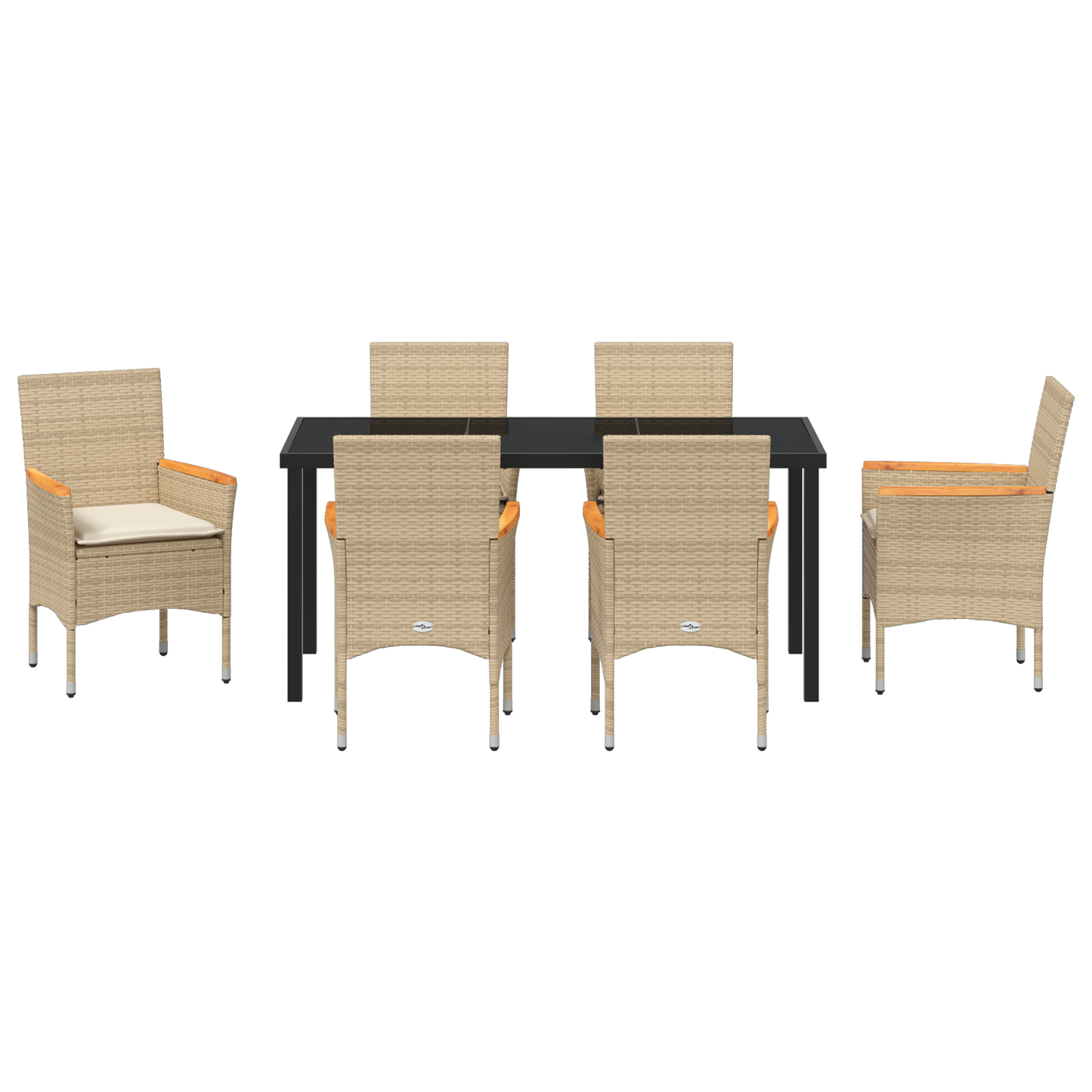 7-delers hage spisegruppe med puter, Beige Polyrotting