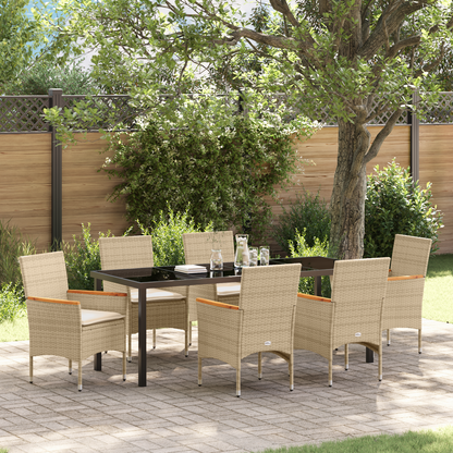 7-delt hage spisestue med puter beige polyrotting
