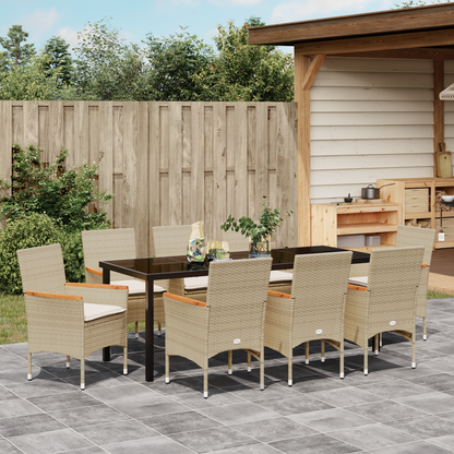 9-delt hagemøbelsett med puter beige polyrotting