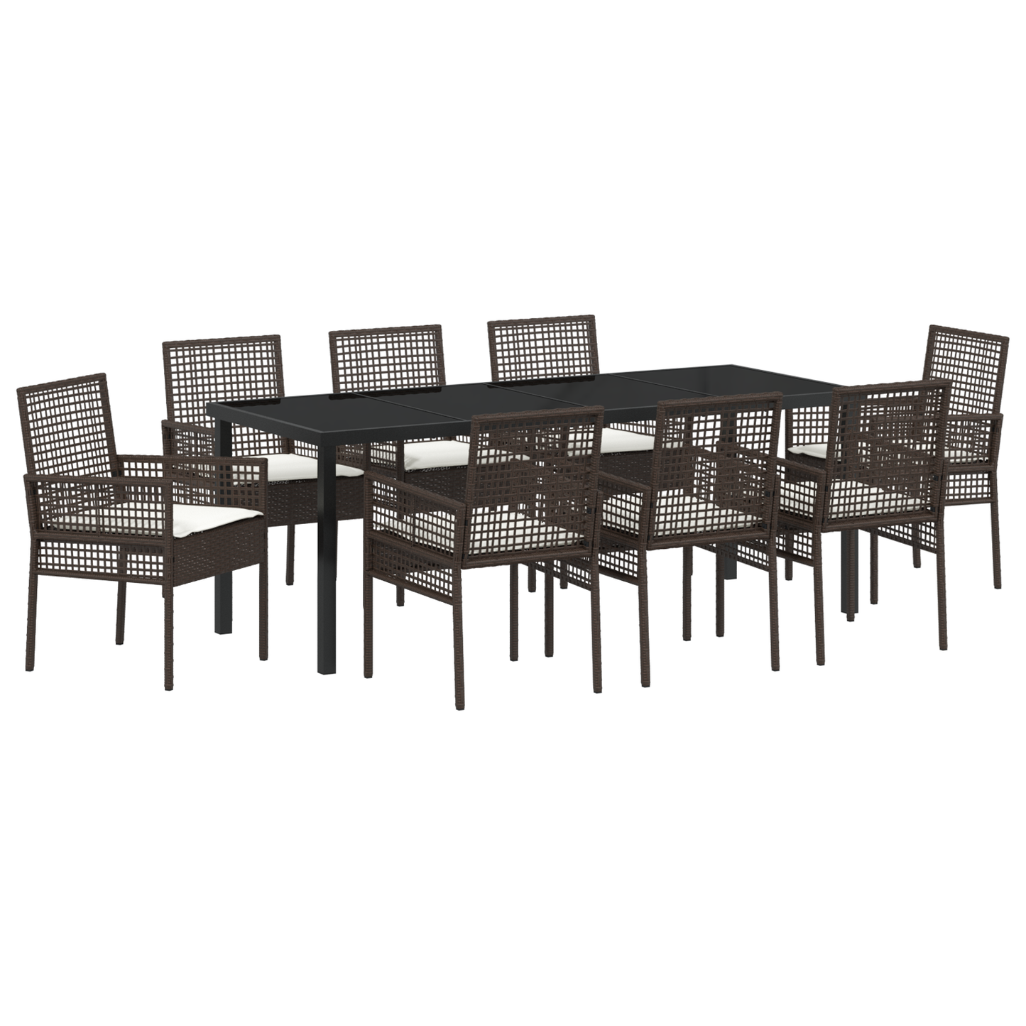 9-delt hagemøbelsett med puter i brunt polyrotting