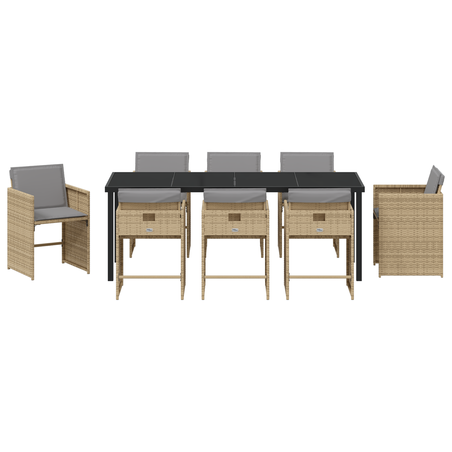 9 deler hage spisestuebord med puter beige polyrotting