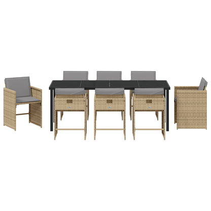9 deler hage spisestuebord med puter beige polyrotting