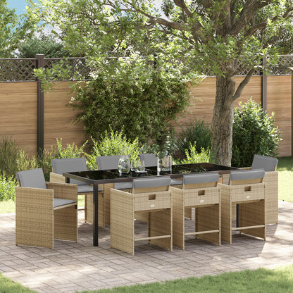 9 deler hage spisestuebord med puter beige polyrotting