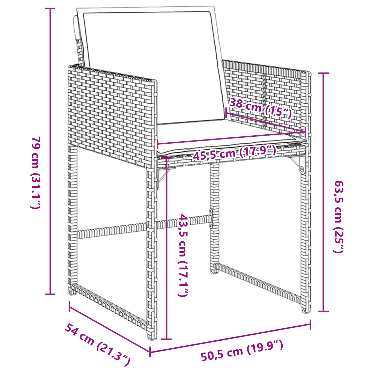 5-delt hagemøbelsett med puter svart poly-rotting