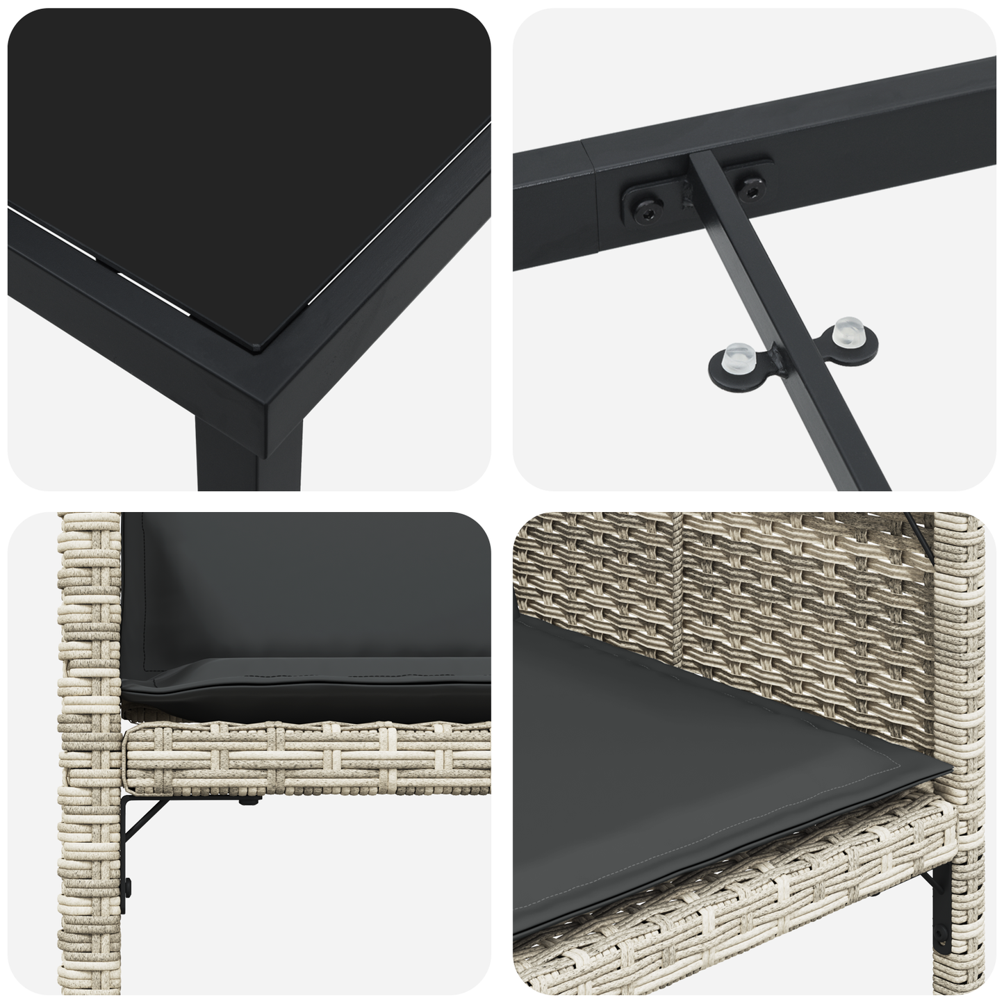 5 Delt Hagespisestolsett med Puter Lys Grå Poly Rattan