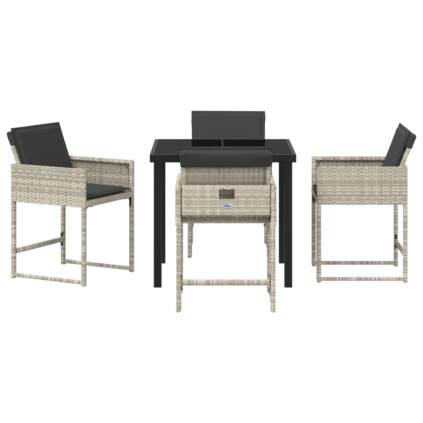 5 Delt Hagespisestolsett med Puter Lys Grå Poly Rattan