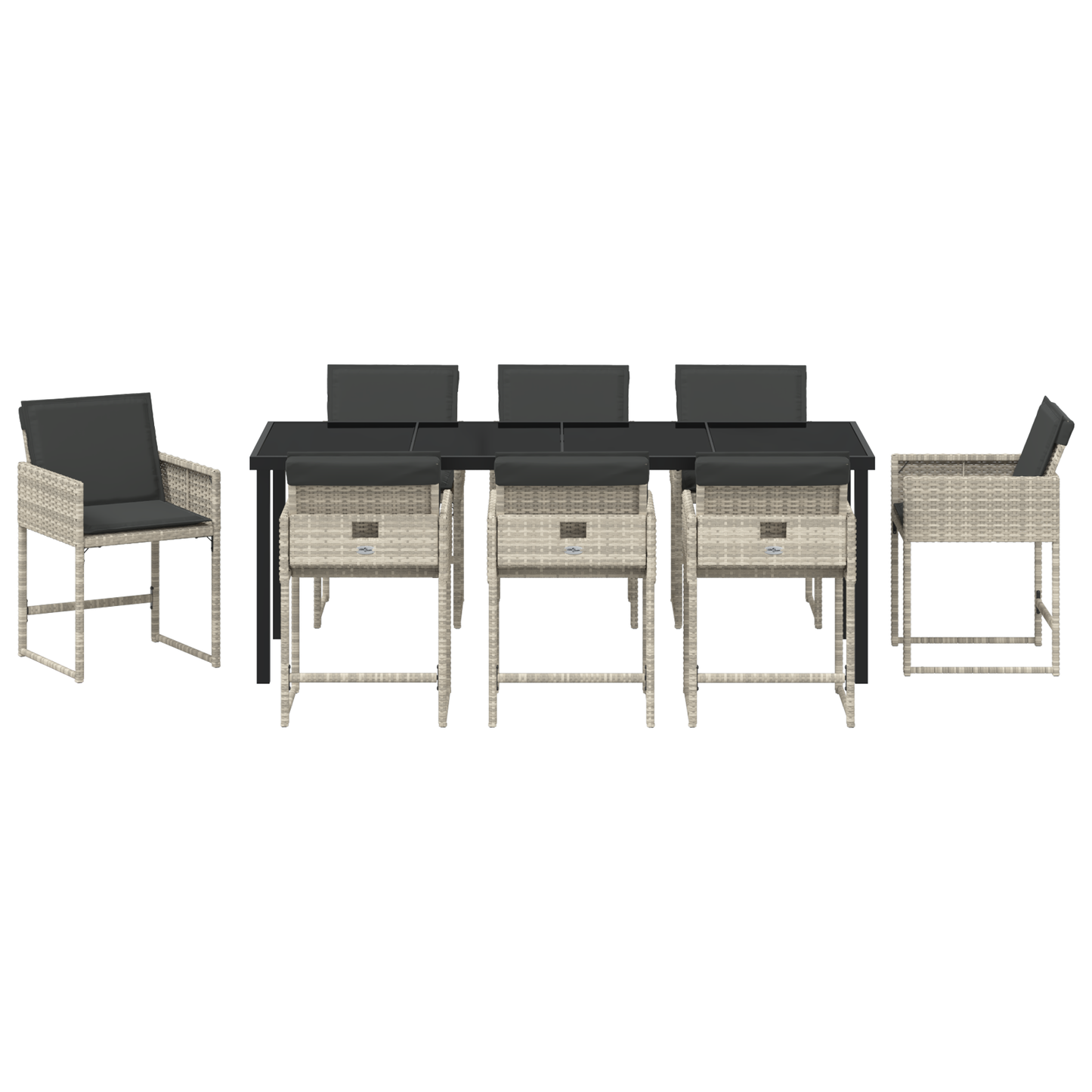 9-delt hage spisebord med puter lys grå poly rotting