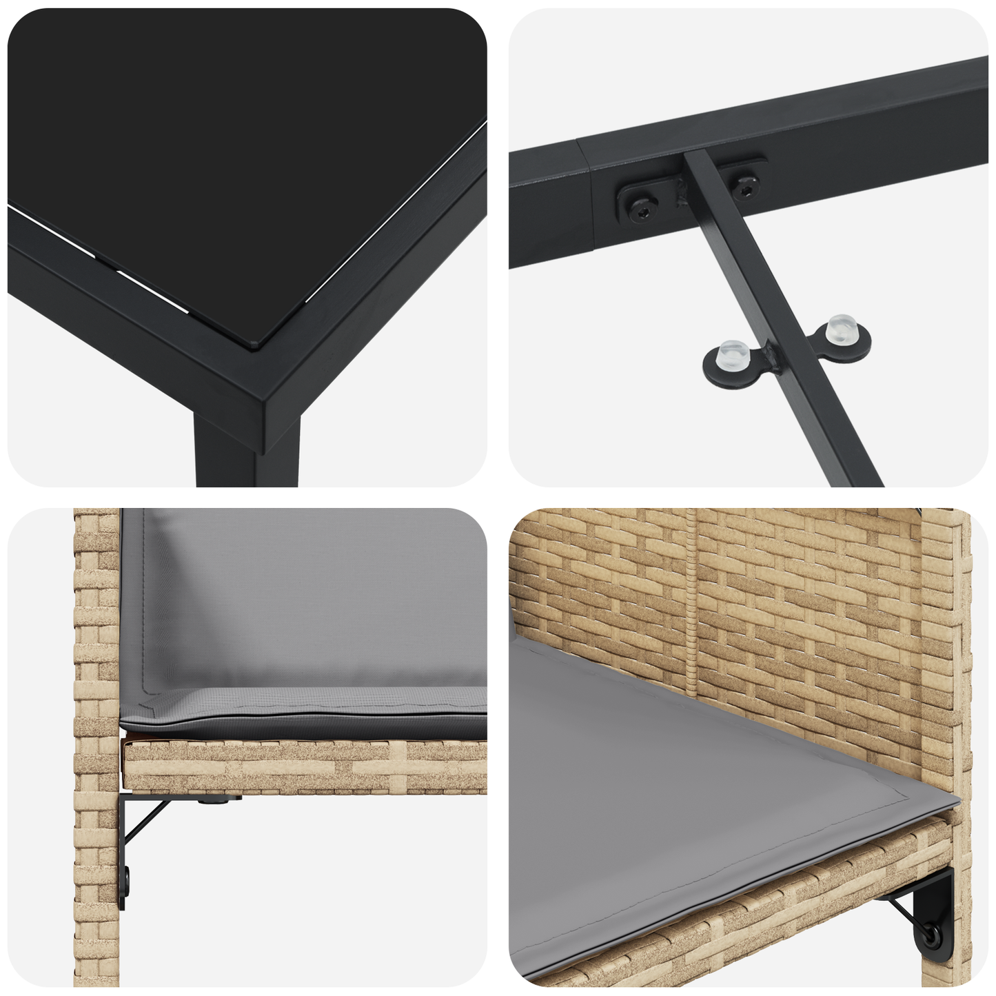 5-delt Hage Spisebordsett med Puter Beige Poly Rattan