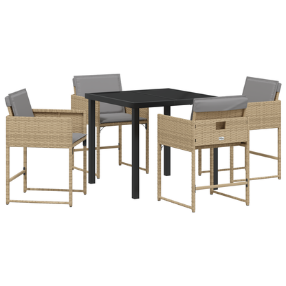 5-delt Hage Spisebordsett med Puter Beige Poly Rattan