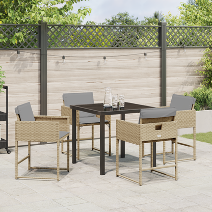 5-delt Hage Spisebordsett med Puter Beige Poly Rattan