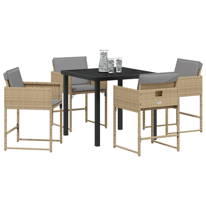 5-delt Hage Spisebordsett med Puter Beige Poly Rattan