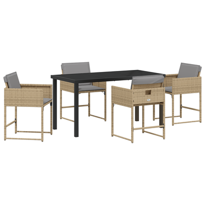 5-delt hage spisebordsett med puter Beige Poly Rattan