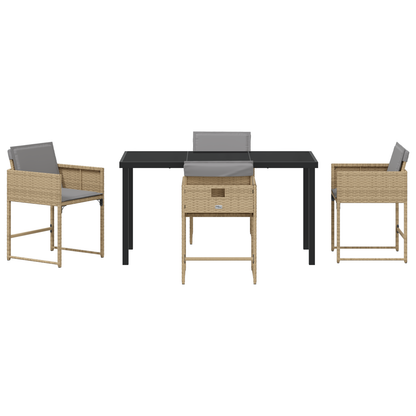 5-delt hage spisebordsett med puter Beige Poly Rattan