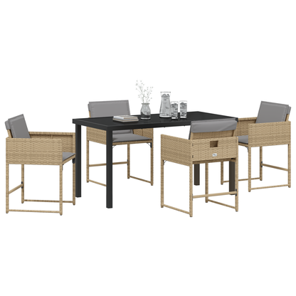 5-delt hage spisebordsett med puter Beige Poly Rattan