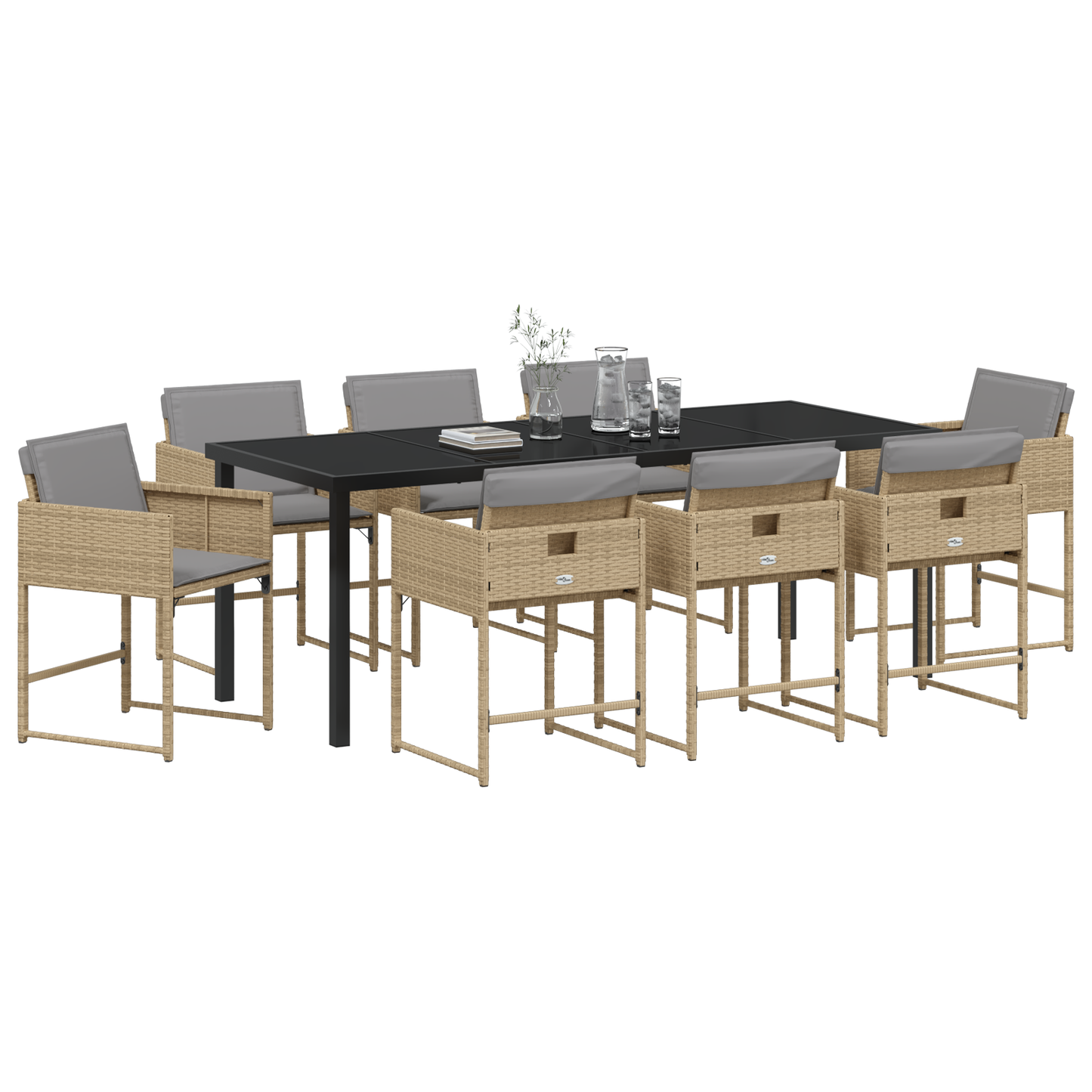 9 Delers Hage Spisebordsett med Puter Beige Poly Rattan