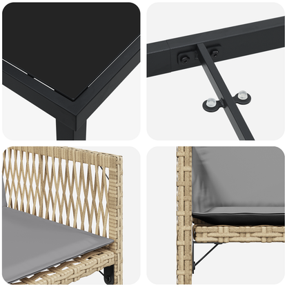 5-delt Hagemøbelsett med puter Beige Poly Rattan