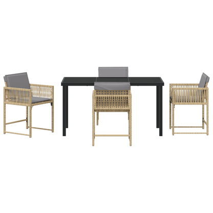 5 Delt Hage Spisestel med Puter Beige Poly Rottings