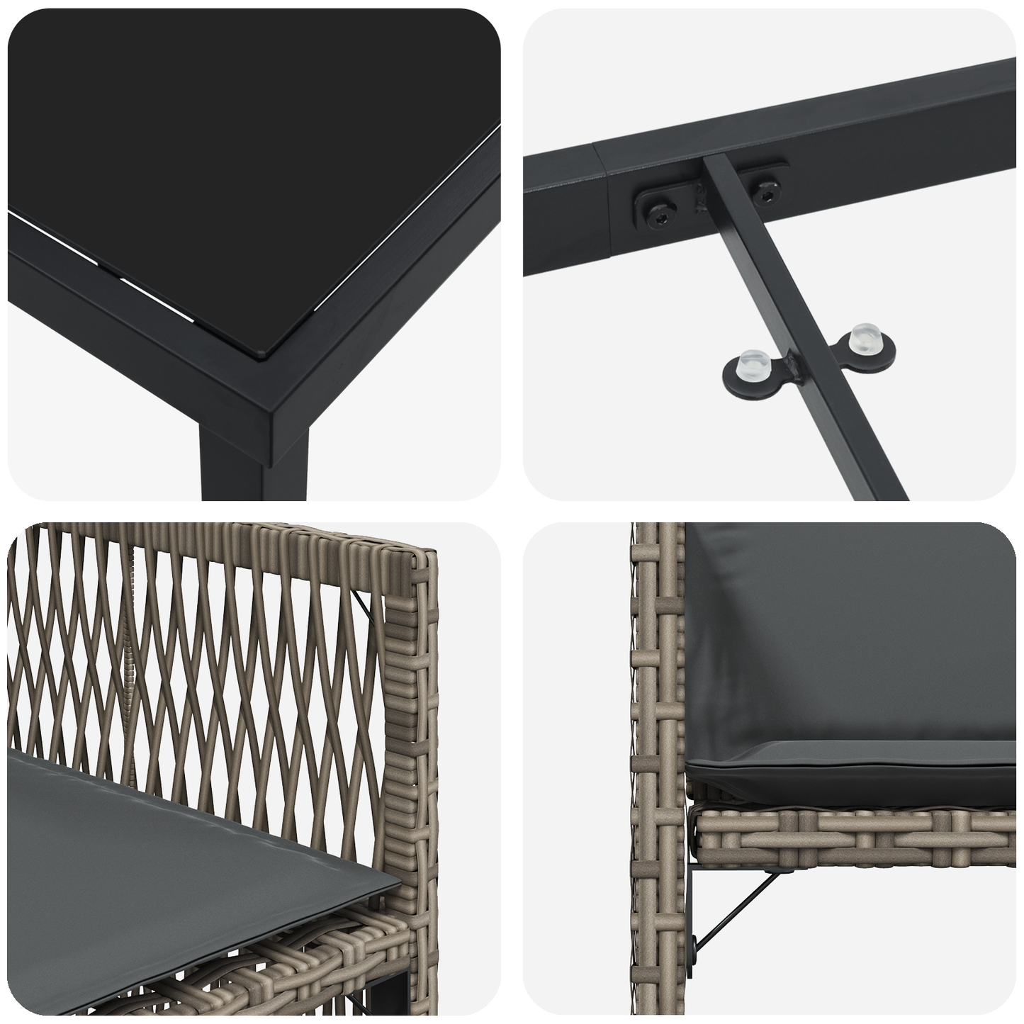 9-delt hage spisestel med puter Grå Poly-rotting