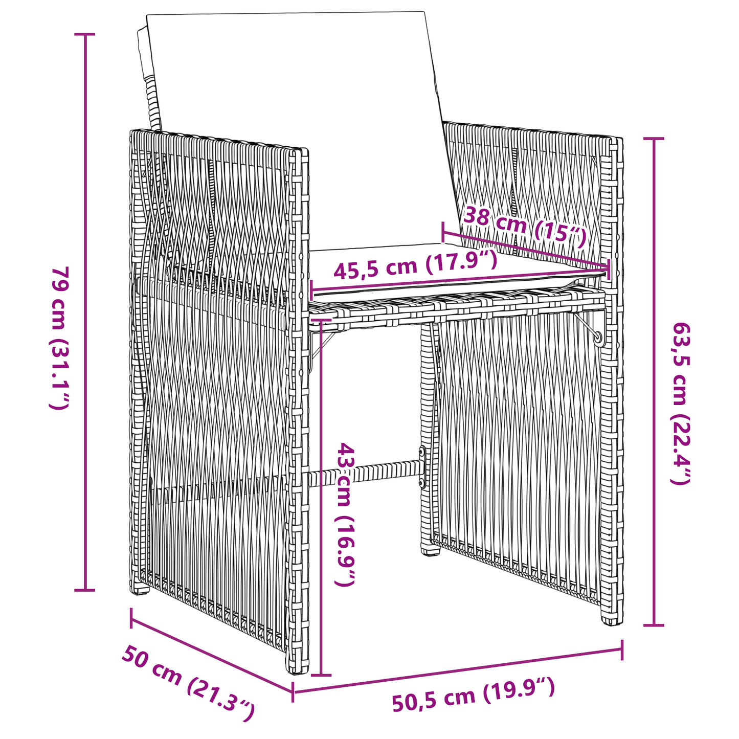 9-delt hage spisestel med puter Grå Poly-rotting