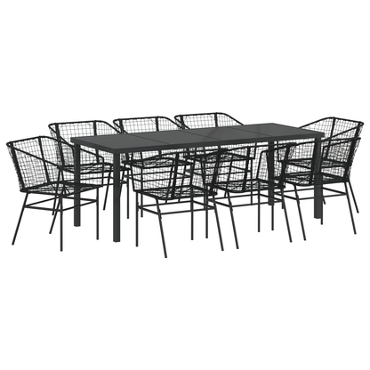 9-delt hagemøbelsett svart polyrotting