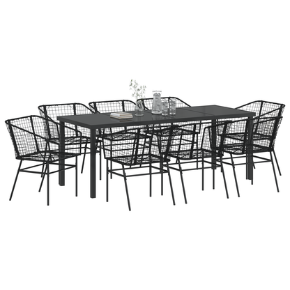 9-delt hagemøbelsett svart polyrotting