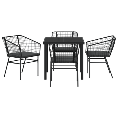 5-delt hage spisesett med puter svart polyrotting