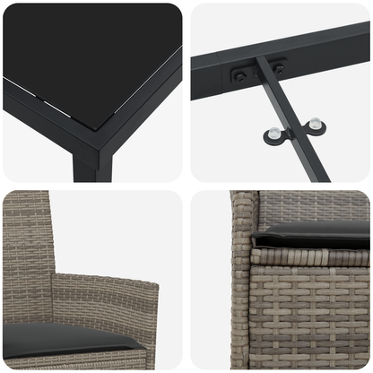 5 deler hage spisebord sett med puter grå poly rattan