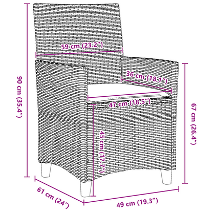 7 Delers Hage Spisestol Sett med Puter Grå Poly Rattan